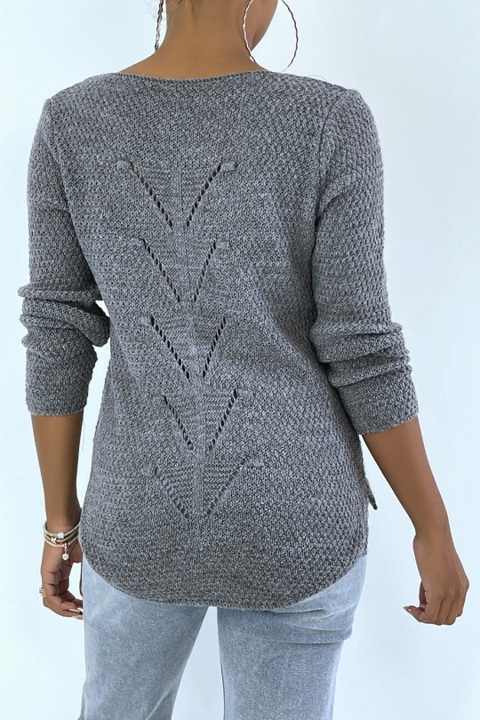 Charcoal sweater made of wool braided at the back - 5