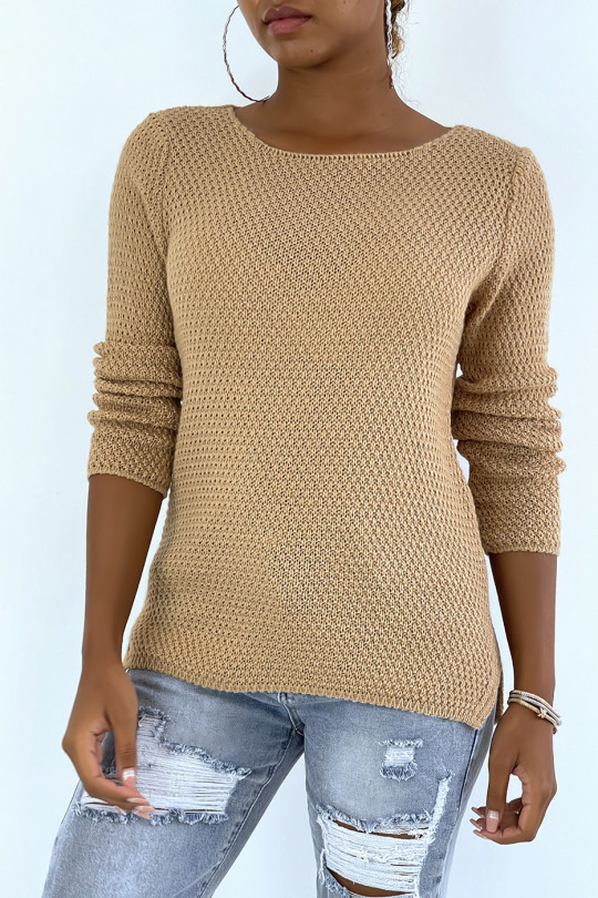 Camel sweater made of wool braided at the back - 1