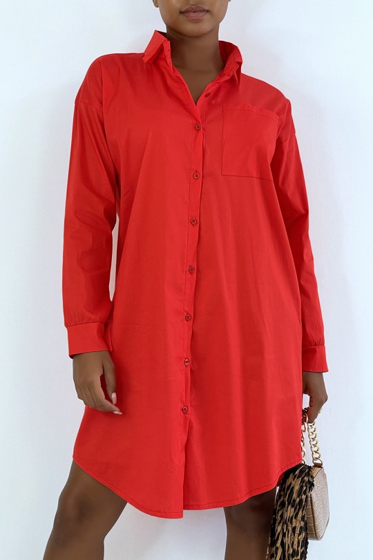 Long red shirt dress with pocket. Woman shirt - 1