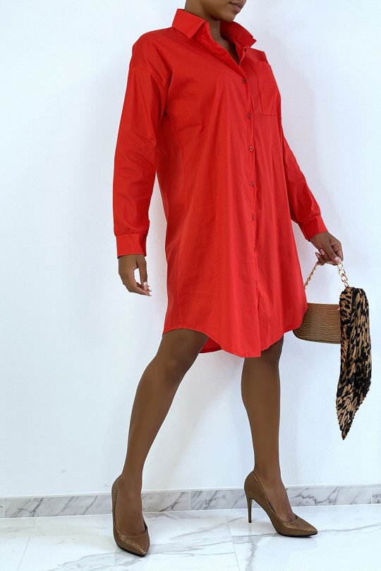 Long red shirt dress with pocket. Woman shirt - 2