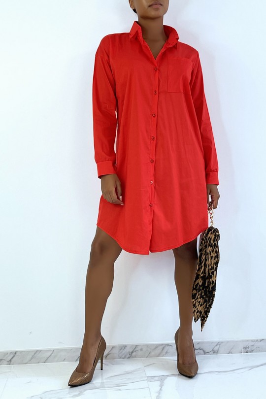 Long red shirt dress with pocket. Woman shirt - 3