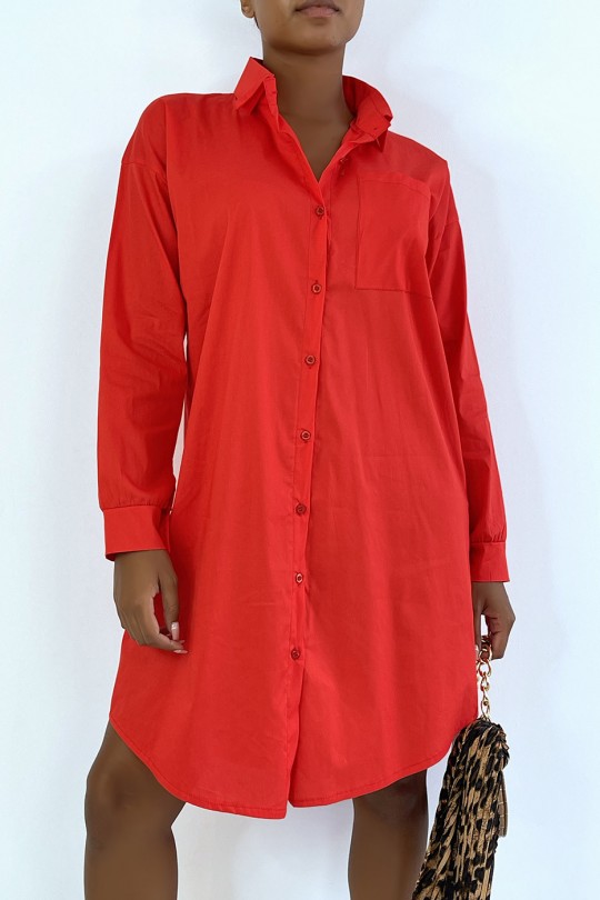 Long red shirt dress with pocket. Woman shirt - 4