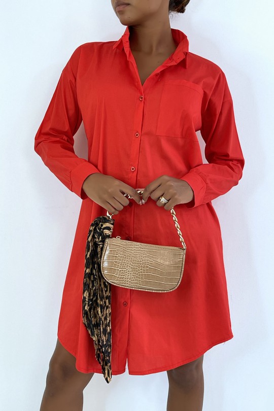 Long red shirt dress with pocket. Woman shirt - 5