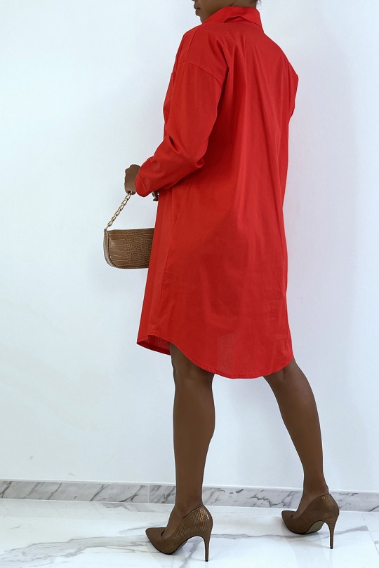 Long red shirt dress with pocket. Woman shirt - 6
