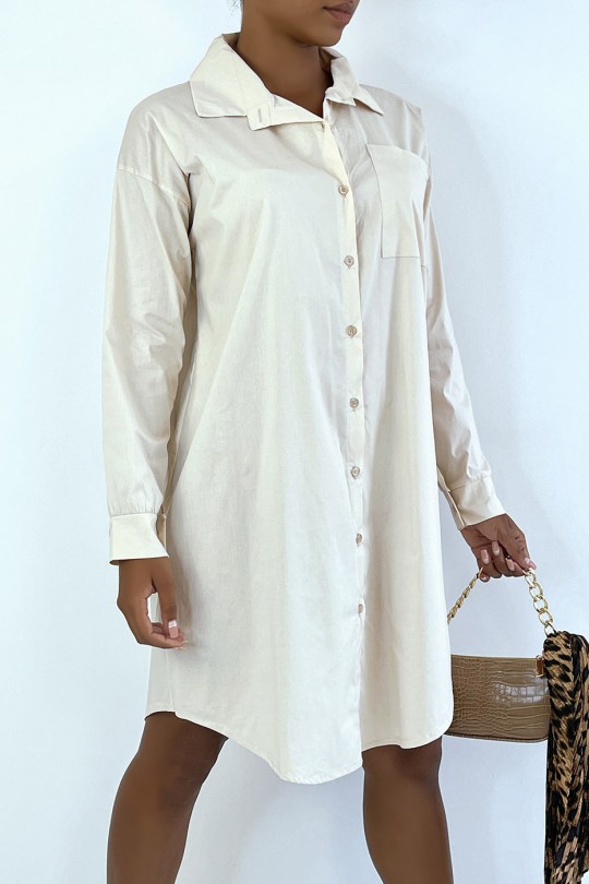 Long beige shirt dress with pocket. Woman shirt - 2