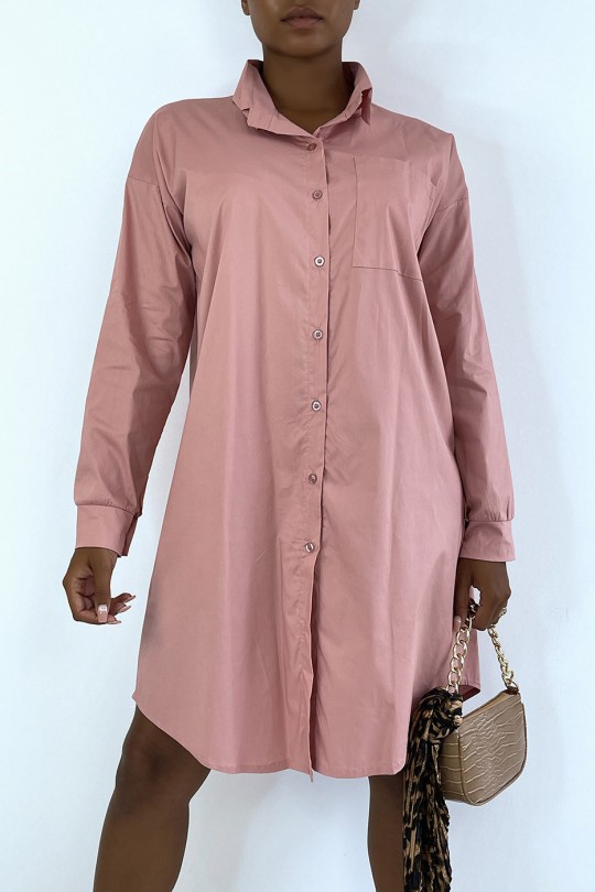 Long pink shirt dress with pocket. Woman shirt - 1