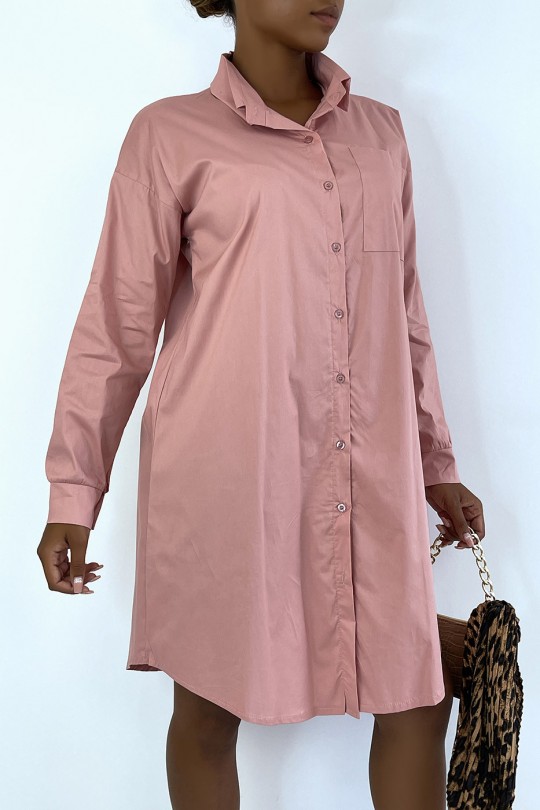 Longue robe chemise rose avec poche. Chemise femme - 2