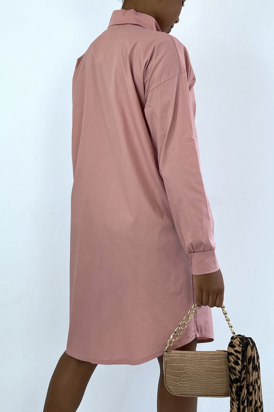 Long pink shirt dress with pocket. Woman shirt - 3