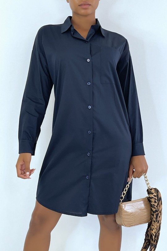 Longue robe chemise marine avec poche. Chemise femme - 1