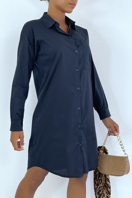 Long navy shirt dress with pocket. Woman shirt - 2