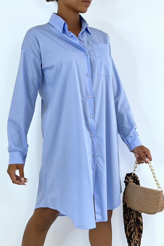 Long turquoise shirt dress with pocket. Woman shirt - 2