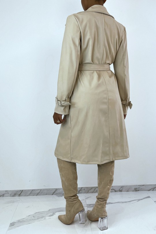 Manteau 3/4 beige en simili avec poches saharienne - 5