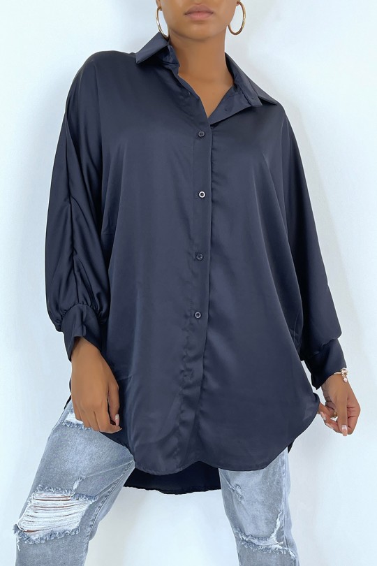 RoLR loose shirt in satin navy over size. Woman shirt - 2