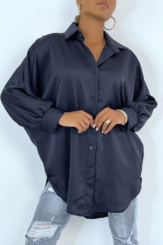 RoLR loose shirt in satin navy over size. Woman shirt - 3