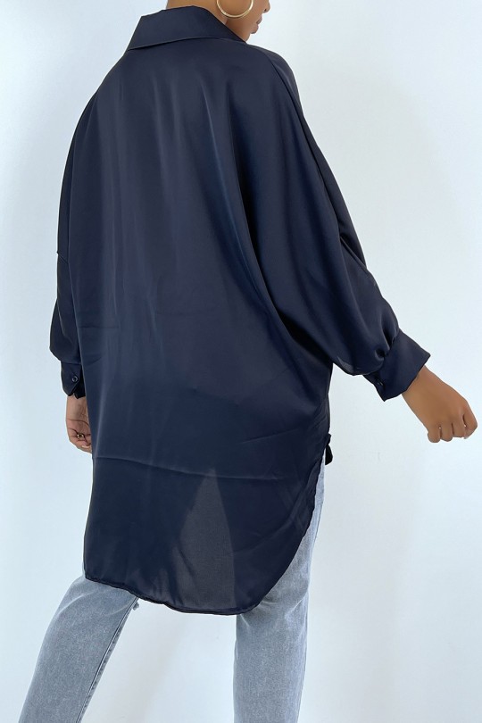 RoLR loose shirt in satin navy over size. Woman shirt - 4