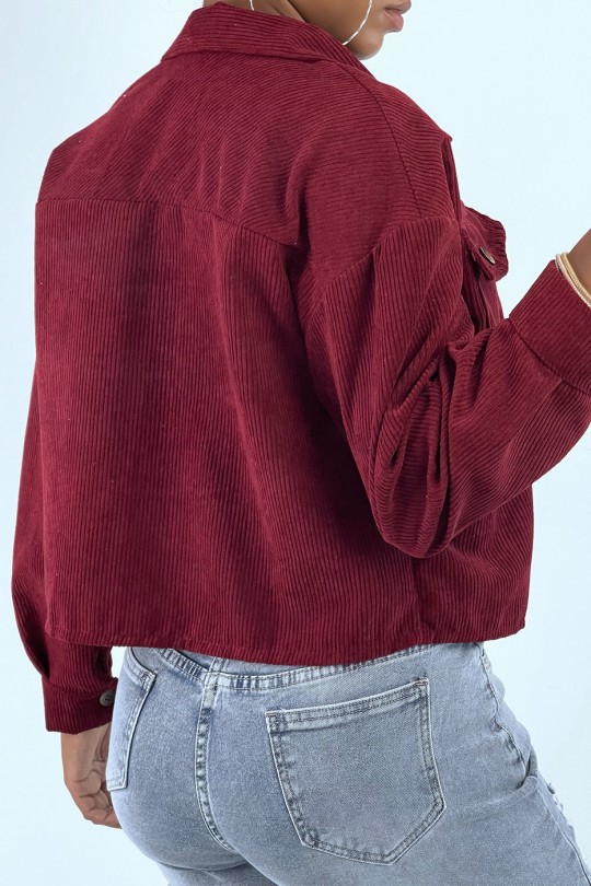 Short burgundy velvet shirt with pockets - 4