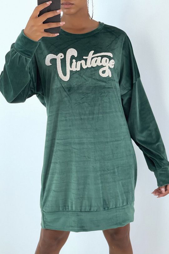 Robe tunique verte en velours avec écriture vintage - 3