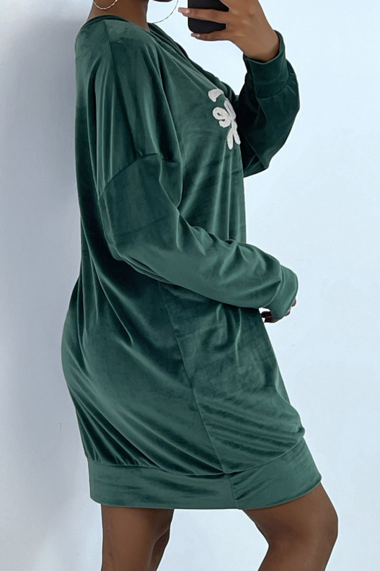 Robe tunique verte en velours avec écriture vintage - 4