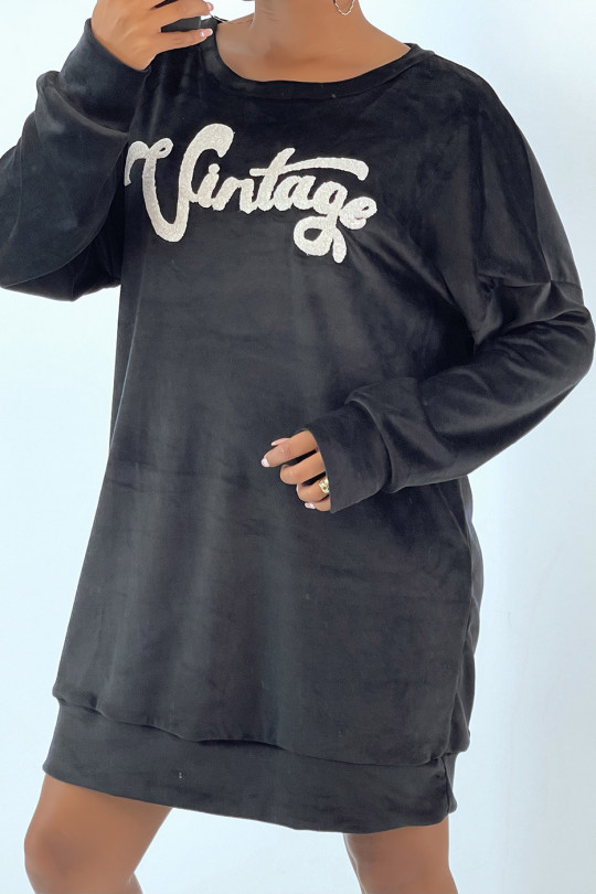Robe tunique noire en velours avec écriture vintage - 2