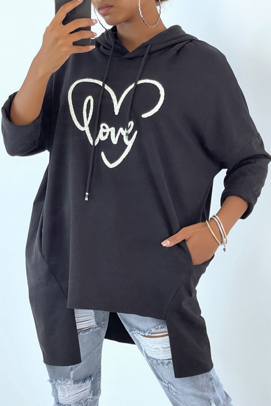 Black oversized hoodie with writing and heart motif - 2