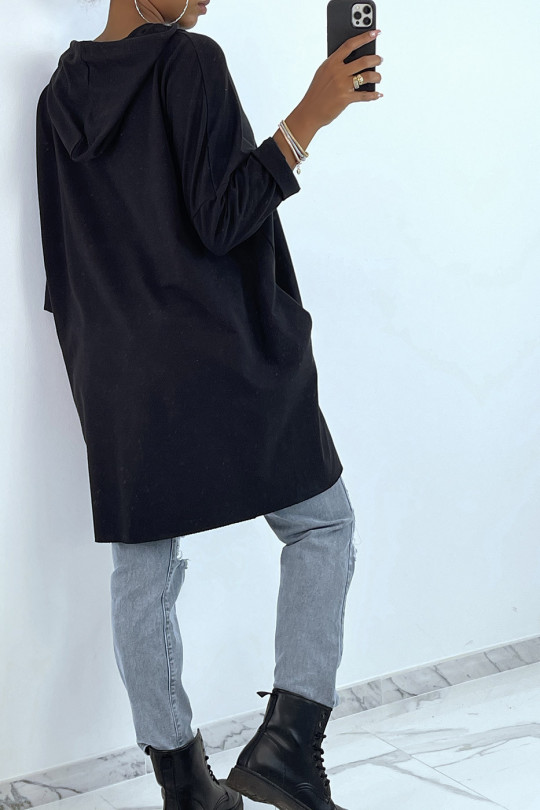 Black oversized hoodie with writing and heart motif - 5