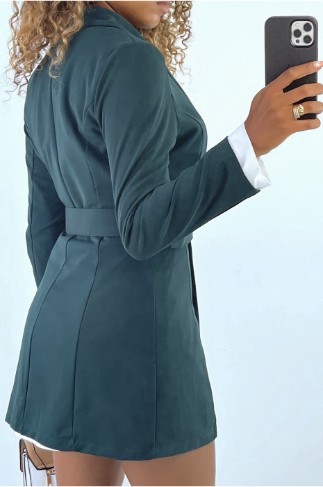 Veste blazer 3/4 en vert avec boutons et ceinture - 6