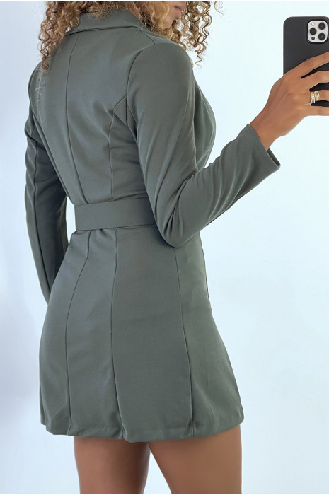 Veste blazer 3/4 en kaki avec boutons et ceinture - 5