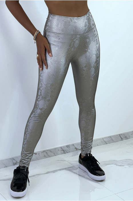 Silver gray 3D effect python leggings - 1