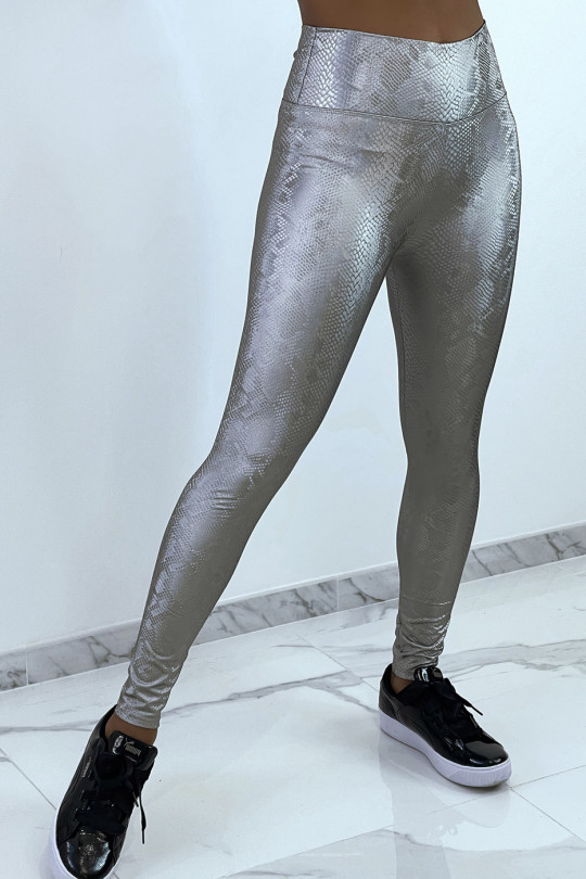 Silver gray 3D effect python leggings - 2