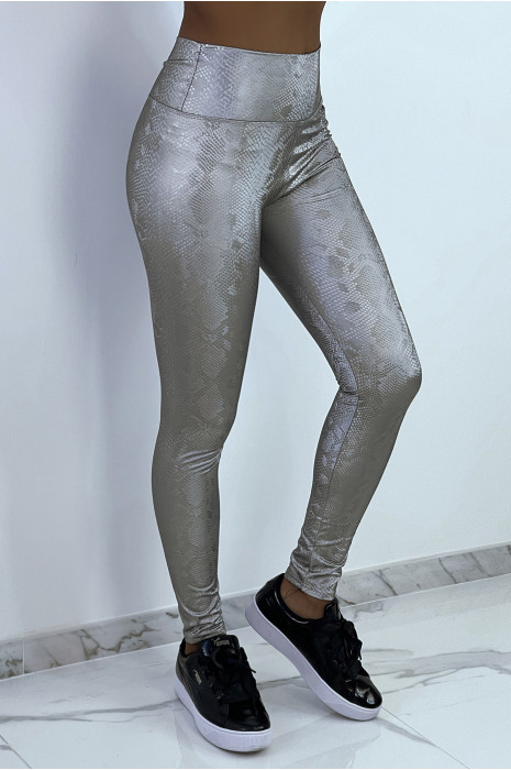 Zilvergrijze python-legging met 3D-effect - 3