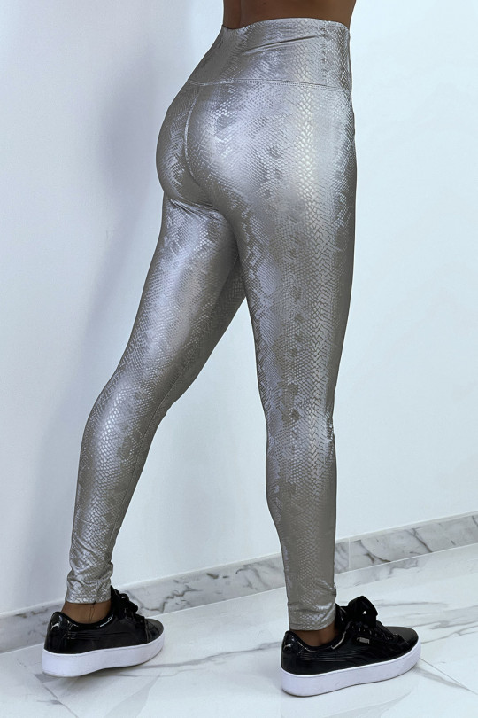 Legging gris argenté effet 3D motif Python - 4