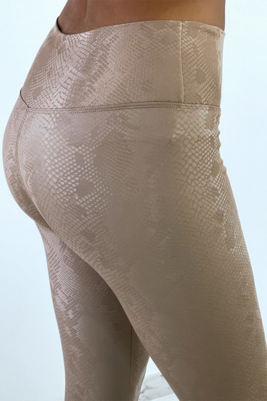 Taupe 3D effect leggings with Python pattern - 4