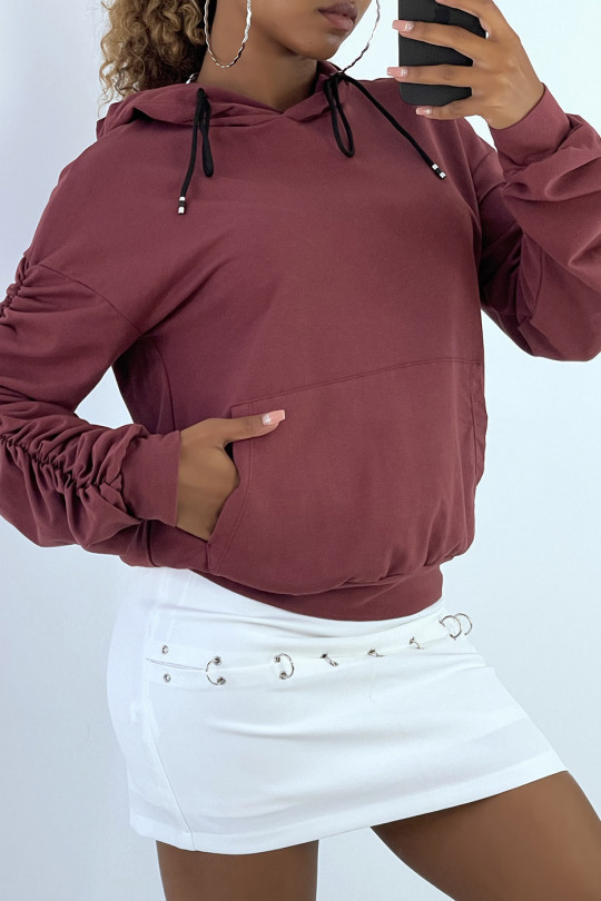 Burgundy hoodie with dark sleeves - 1