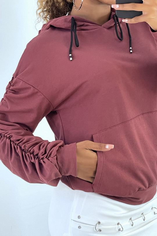 Burgundy hoodie with dark sleeves - 2
