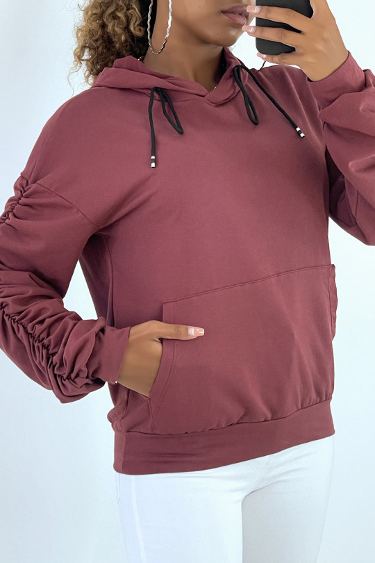 Burgundy hoodie with dark sleeves - 4