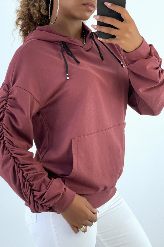 Burgundy hoodie with dark sleeves - 5