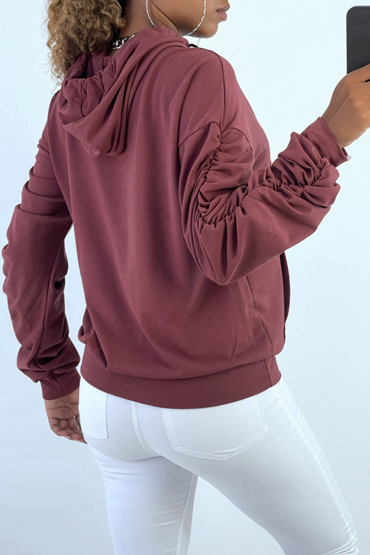 Burgundy hoodie with dark sleeves - 6