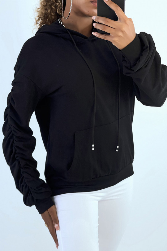 Zwarte hoodie met donkere mouwen - 2