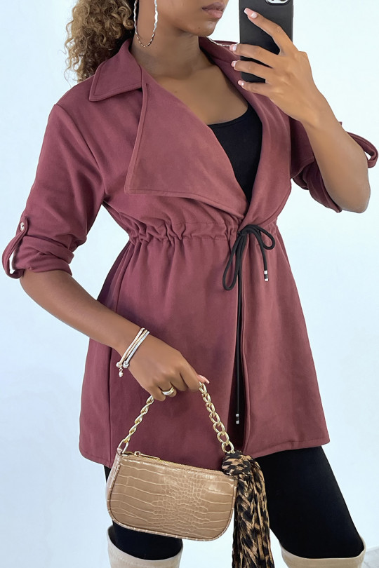 Burgundy blazer jacket with lace in a soft material - 2