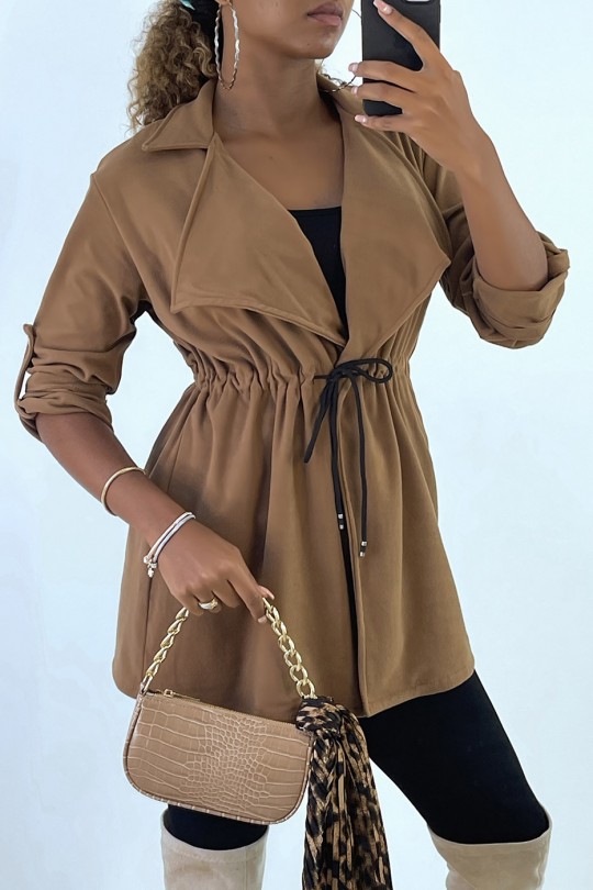 Camel blazer jacket with lace in a soft material - 2