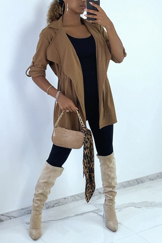 Camel blazer jacket with lace in a soft material - 7