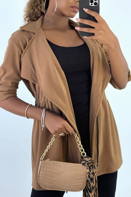 Camel blazer jacket with lace in a soft material - 8