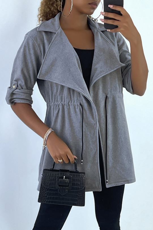 Gray blazer jacket with lace in a soft material - 1