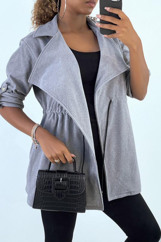 Gray blazer jacket with lace in a soft material - 2