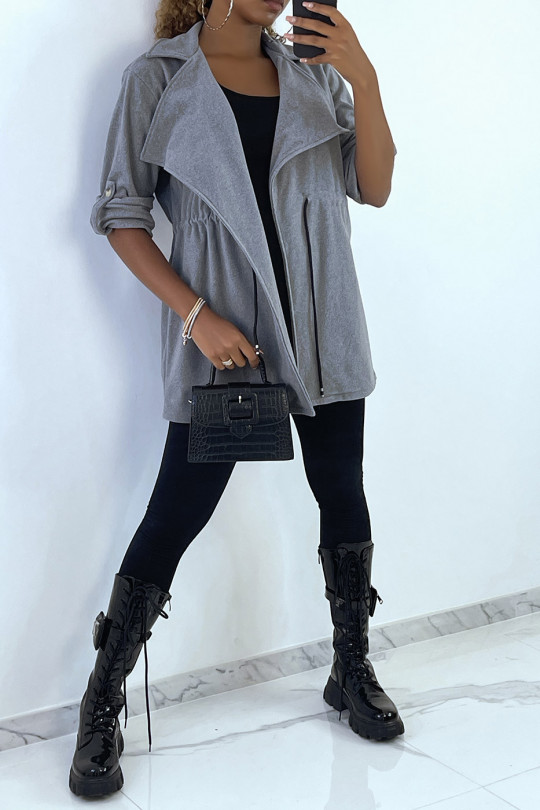 Gray blazer jacket with lace in a soft material - 3