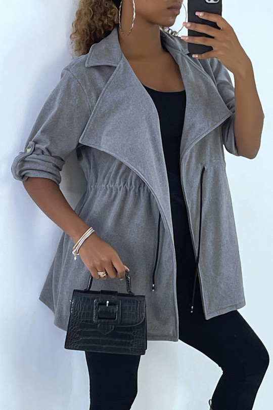 Gray blazer jacket with lace in a soft material - 4