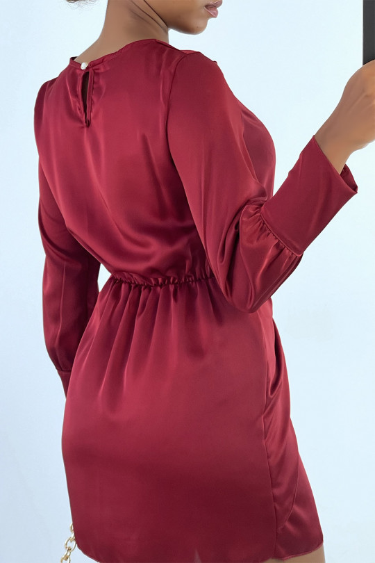Satin dress in red with crossed band for bow at the front - 4