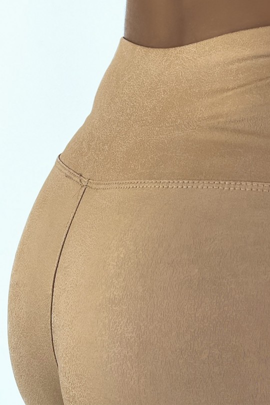 Camel leggings with a nice leather effect. Women's fashion leggings - 5