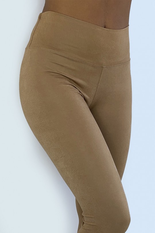 Camel leggings with a nice leather effect. Women's fashion leggings - 7