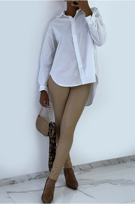 Pantalon en simili beige avec poches. Pantalon femme pas cher - 2